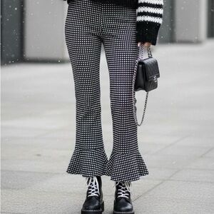 DESIGN LAB by LORD & TAYLOR Black & White Gingham Checkered Flare Cropped Pants